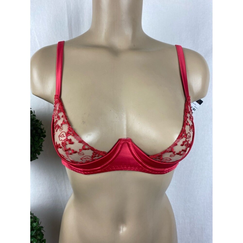 Playboy Coco De Mer Red Balconette Underwire Kiss Me Plunge Underwire  Bra 32C